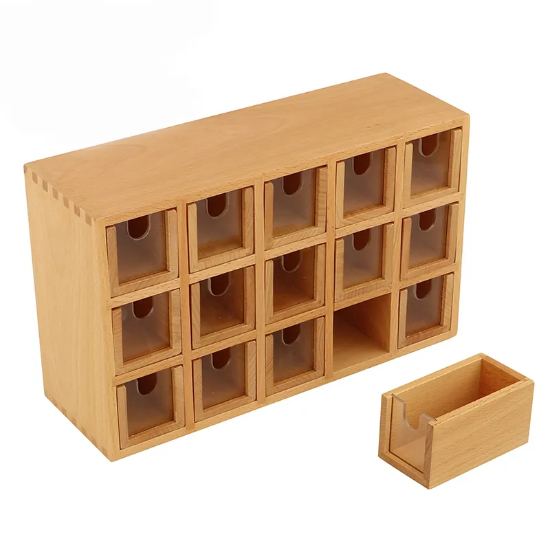 LA143 contenitore educativo in legno per piccole lingue in legno per scatola di legno di faggio armadietto per l'insegnamento dei materiali acrilici Montessori
