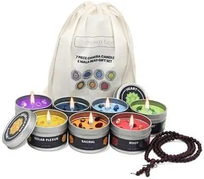 Chakra Candles with Healing necklace Luxury Meditation Gift Set for Women Stress Relief Spiritual Decor Healing Candles Yoga