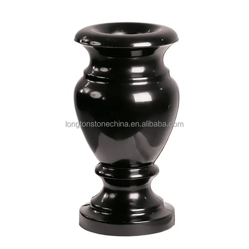 Vaso di fiori del monumento del vaso del granito nero all'ingrosso per il Design del vaso della pietra tombale della tomba del cimitero