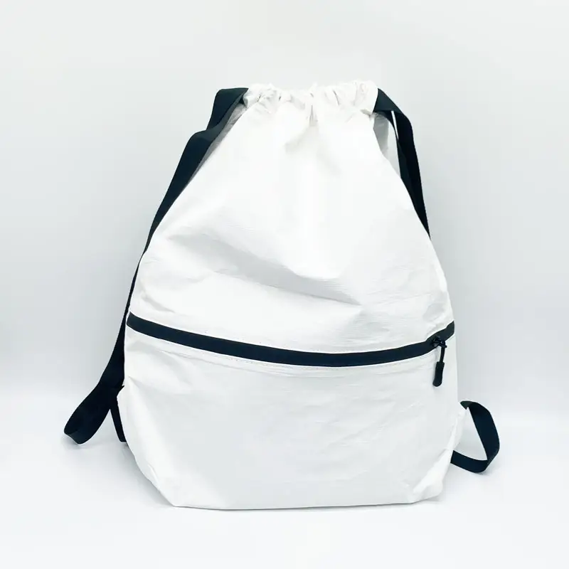 Venta caliente personalizado ecológico blanco Draw String Bag impermeable Tyvek papel cordón mochila deporte gimnasio bolsas