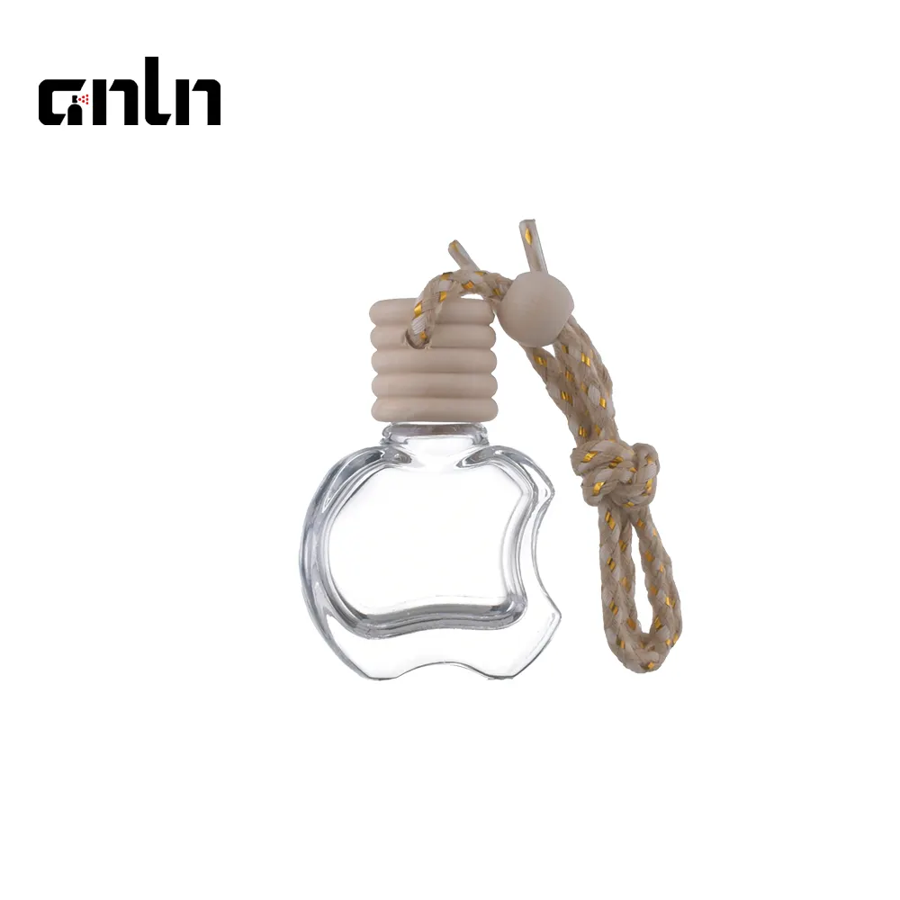 ANLN Empty 8ml Glass Car Hanging Perfume Diffuser Bottle Apple Shape Wooden Cap Car Air Freshener