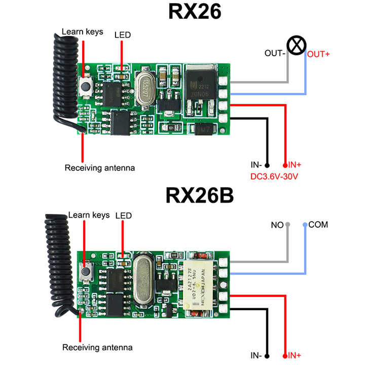 Micro Wireless Remote Control Switch Automatic Learning Code for DC 3.6v 6V 12V 24V Motor Forward Reverse Steering Module