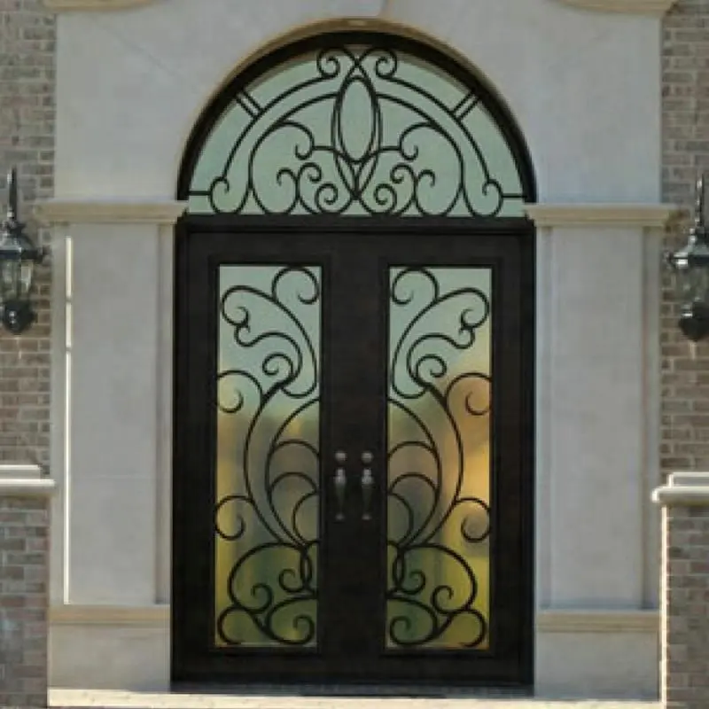 أبواب أمامية مزدوجة للمدخل من الحديد بتصميم شبكي ونوافذ فاخرة، أبواب فرنسية للمدخل المنزلي من الحديد المطاوع