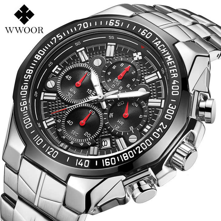 WWOOR 8868 Hot Selling Seven Needle Men Steel Band Quartz Waterproof Watch Wholesale Wristwatches