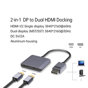 Dual HDMI 4K60HZ + tipo C Power 5V2A 2 en 1 DP portátil a estación de acoplamiento Dual HDMI - Product Image 3