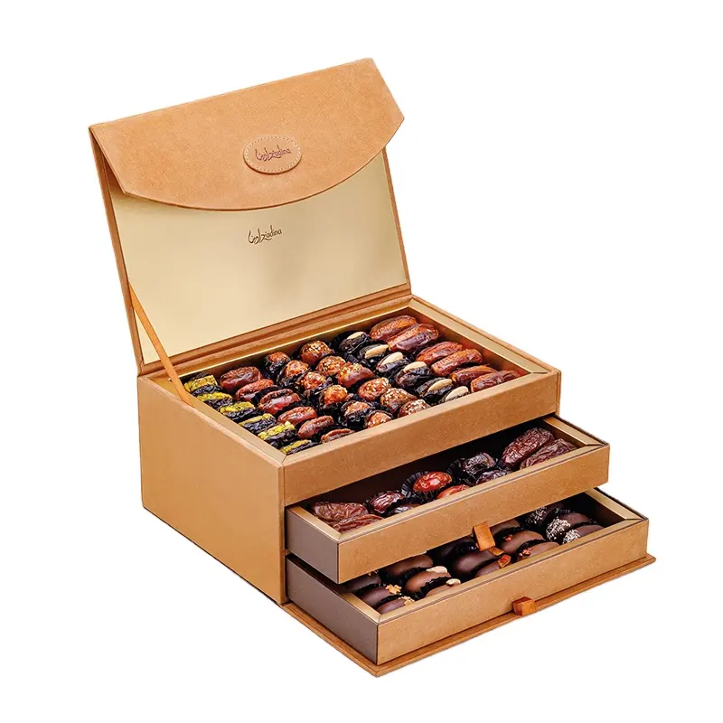 Logo personalizzato Luxury Chocolate 3 cassetti Box vuoto musulmano Eid Mubarak Ramadan Date confezione regalo di cioccolato commestibile