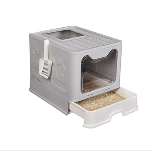 Sevimli tasarım büyük katlanabilir kedi kum kabı çekmece ile tam kapalı hayvan tuvaleti kutusu - Product Image 1