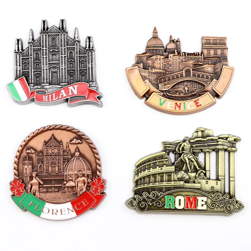 Hersteller kunden spezifisches Design Italien Florenz Mailand Rom Tourist Souvenir 3D Metall Kühlschrank magnete