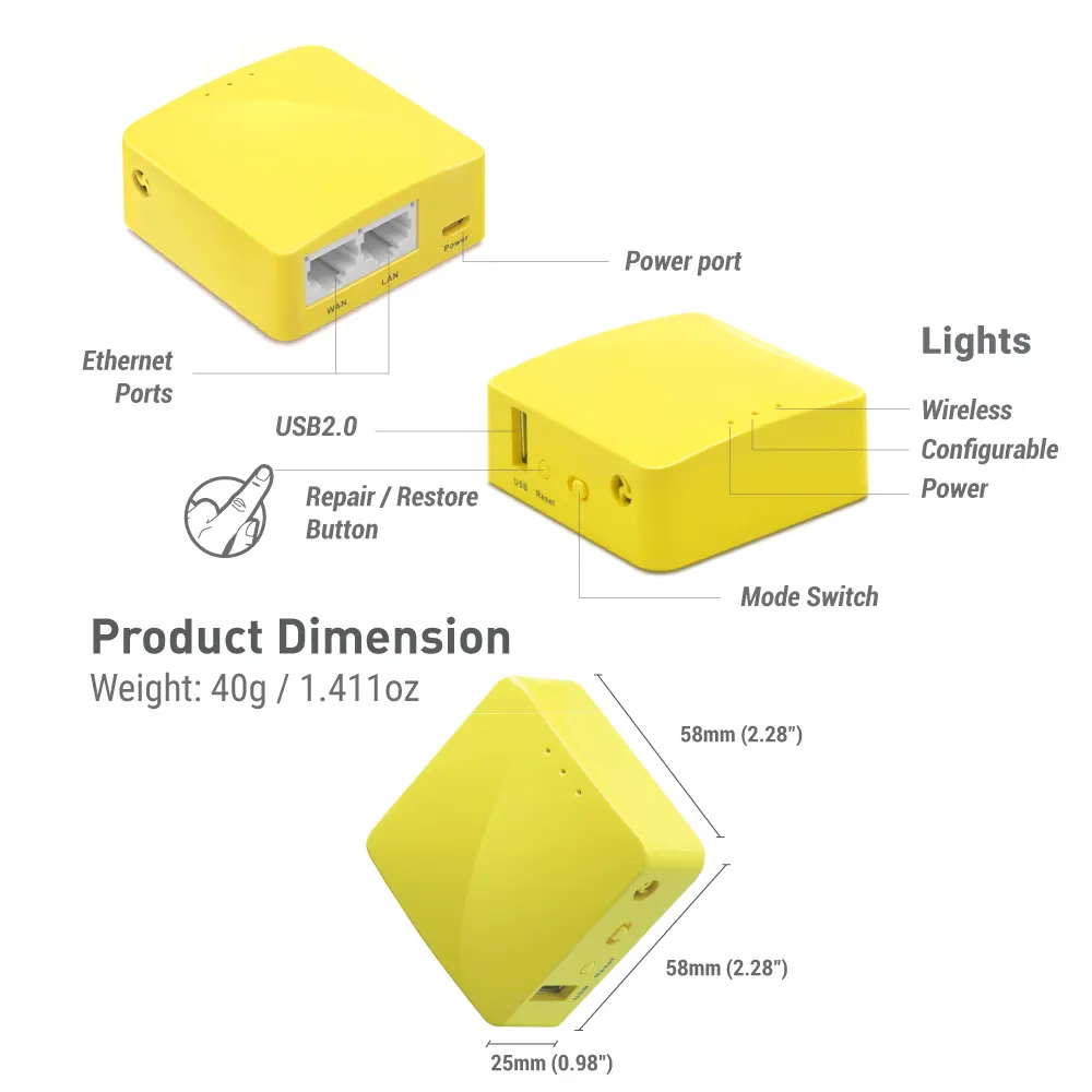 GL iNet มะม่วง 300 Mbps พกพา Wi-Fi ไฟร์วอลล์ Openwrt Vpn อินเทอร์เน็ตเดินทางไร้สายมินิ Wifi เราเตอร์