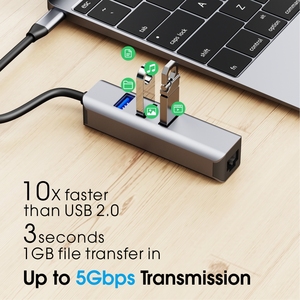 Hub convertitore USB 3.0 Rj45 Gigabit Ethernet Adattatore USB da USB 3.0 tipo C a scheda di rete - Product Image 2