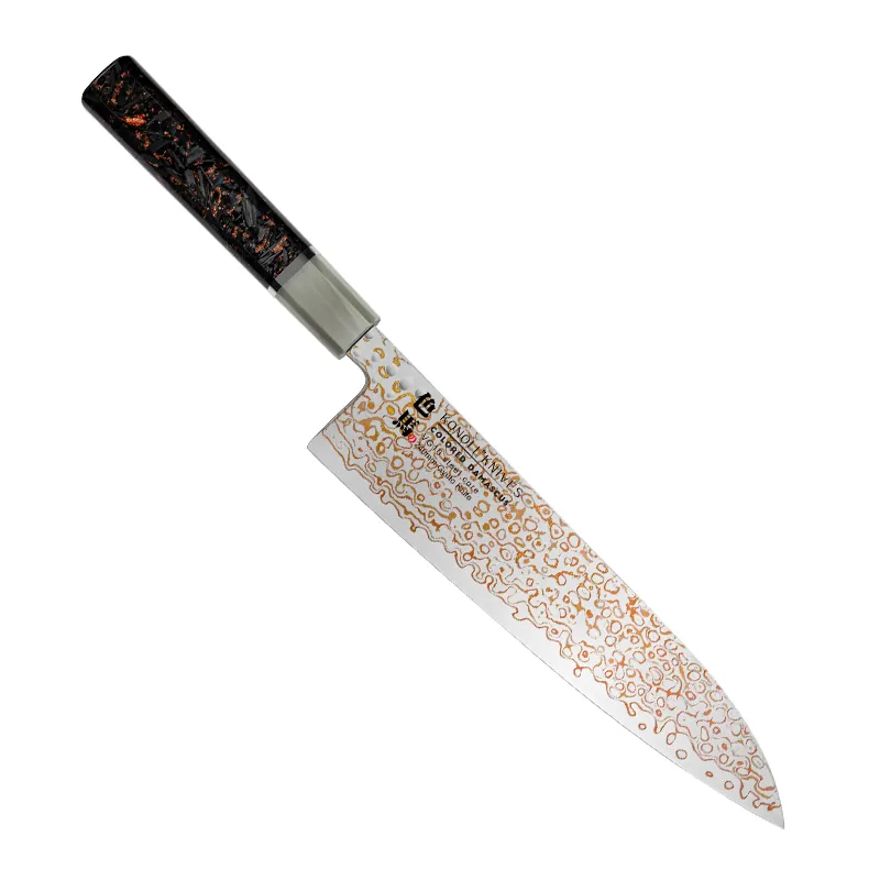 240mm Gyuto cuivre damas acier couteau de cuisine japonais noyau de VG-10 corne de buffle et résine poignée de luxe