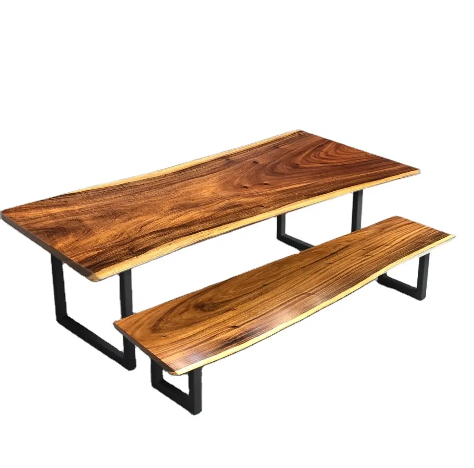 Mesas de madeira de nogueira Natural ao vivo borda sólida mesa de jantar mesa de jantar com bancada