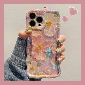 Ins Wave <strong>Style</strong> Oil Painting Flower Phone Case for IPhone13 <strong>Apple</strong> 14Pro Max and XR 11 Pro Shockproof Niche Protective Cover - Product Image 3