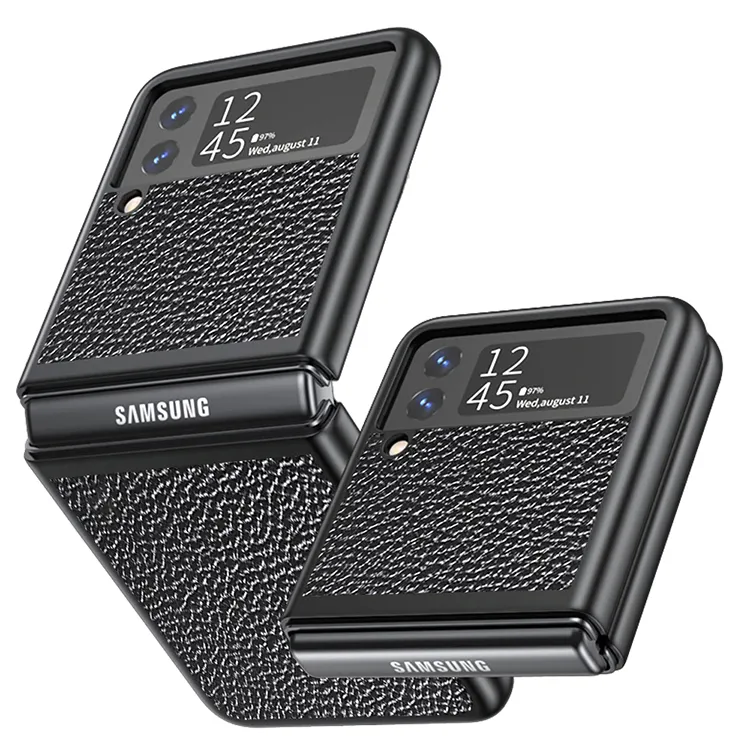 Cross Pattern Lychee Pattern Hard Pc Pu Luxury Leather Folding Phone Case For Samsung Z Filp/f7070 Flip3