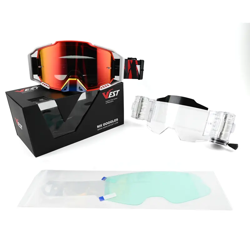 VEST MX901 Lunettes MX à dégagement rapide Logo personnalisé Lentille à sangle Roll Off Laminated Tear Offs Dirt Bike Motocross Lunettes Lunettes