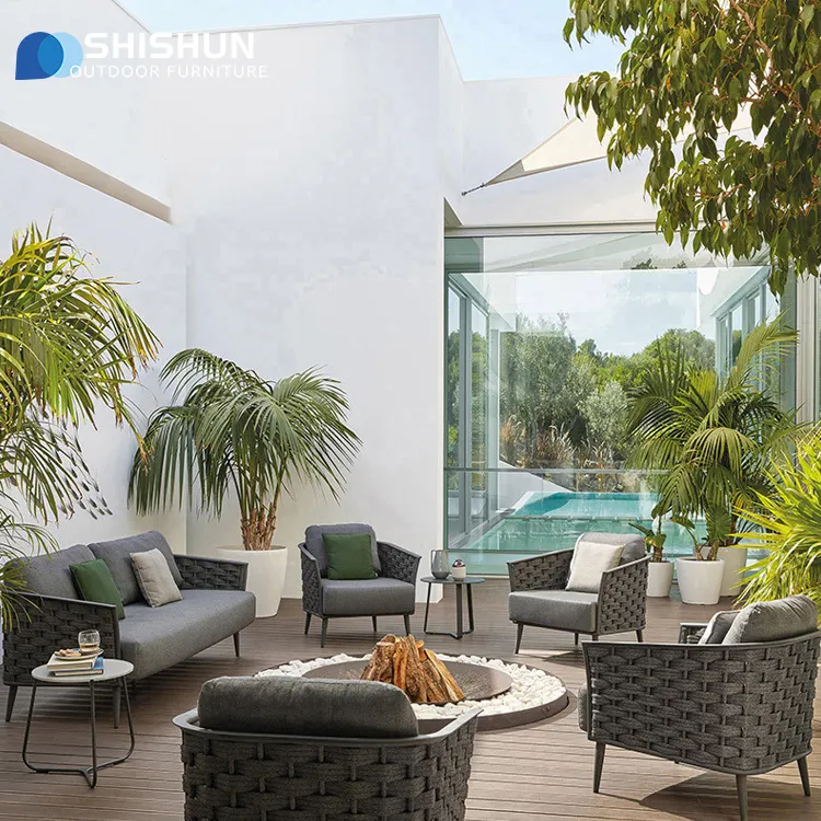 Muebles de exterior tejidos a mano jardín terraza sofá moderno conjunto combinación