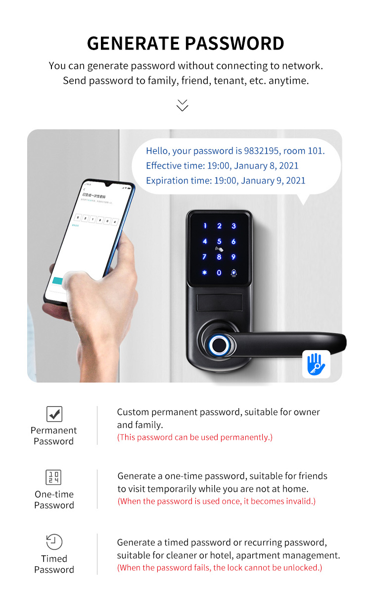 Tediton Safety APP Fingerprint Card Code Combination Smart Door Lock with Touch-Screen Keypad