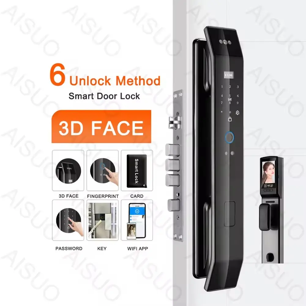 AISUO kunci sidik jari wajah 3D otomatis, kunci listrik aluminium Digital layar sentuh tombol Remote kontrol, kunci pintu kabinet