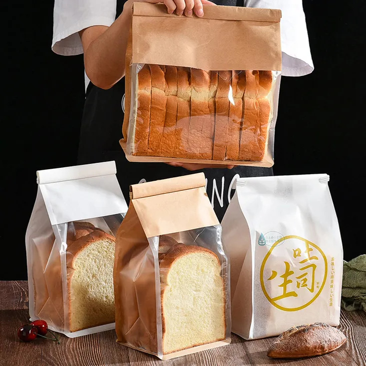 Sacchetti per imballaggio a prezzo produttore di pane tostato a basso sigillo Kraft impermeabilizzante caldo con manico in lino artigianale Logo personalizzato sacchetto di carta per il pane