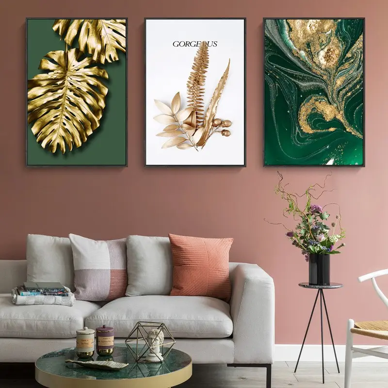 Großhandel abstrakte Gold Leinwand Kunst Poster und druckt moderne große Wandbild für Wohnzimmer Wohnkultur Luxus