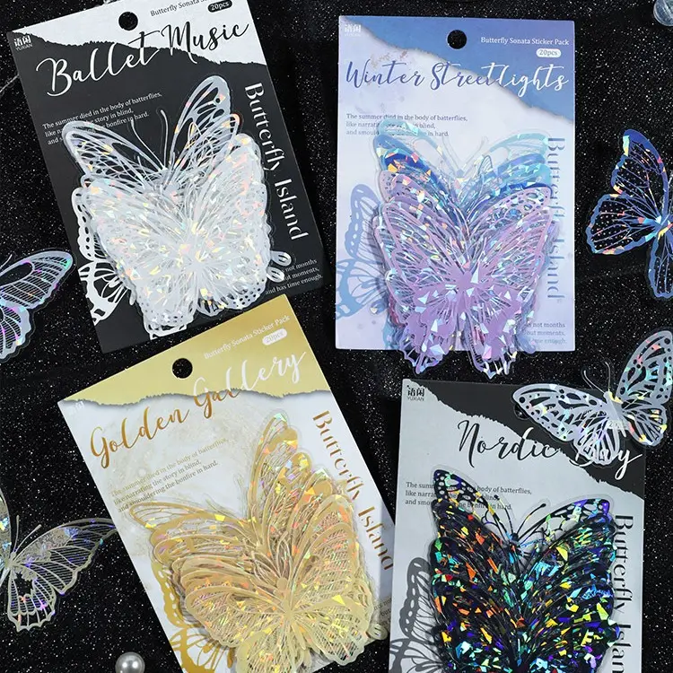 20 unids/pack bolsa de pegatinas para mascotas serie Butterfly Island serie Shell material de tienda de mano ligera 4 estilos