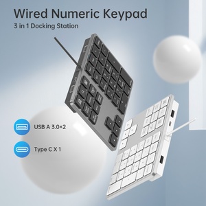 Teclado numérico pequeño de oficina, teclado gris, teclado financiero ABS, 34 teclas, teclado numérico con cable USB portátil con concentradores