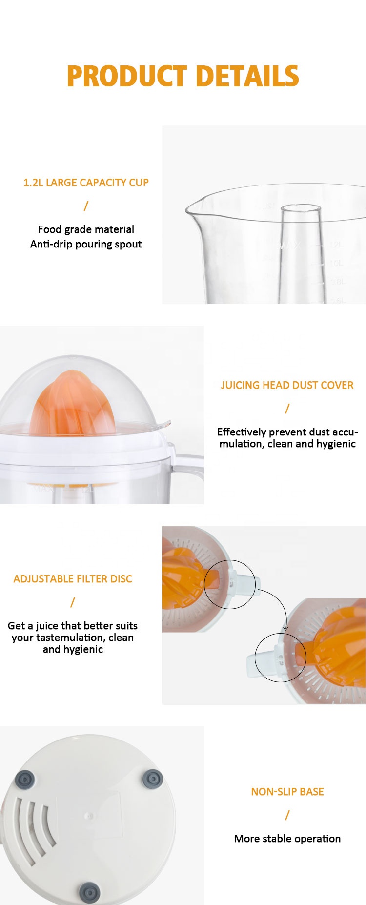 household electric juicer Orange juicer 1.2 L citrus juicer