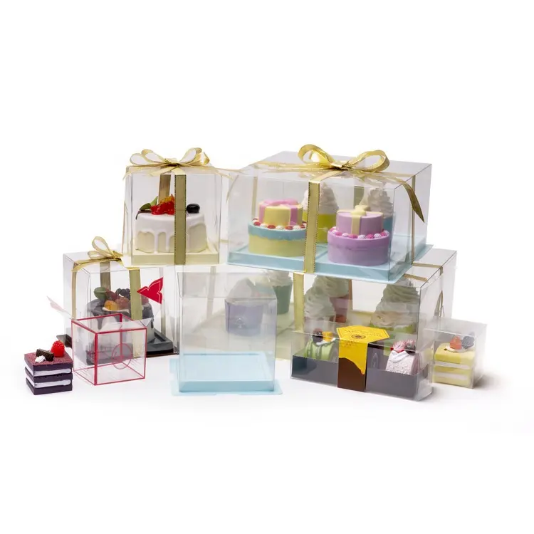 Boîte à gâteau ronde, carrée et transparente avec logo personnalisé, boîte-cadeau de fête d'anniversaire en PVC en PET