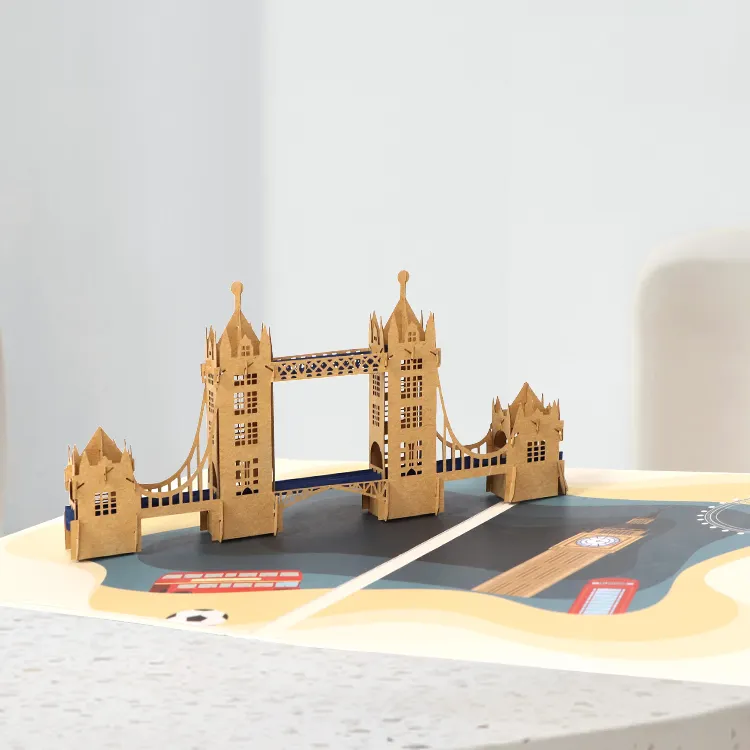 Winpsheng bâtiment 3d personnalisé pont de l'horizon de Londres cartes de voeux pop-up découpées au laser avec des enveloppes