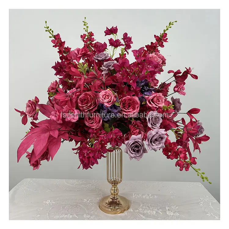 Iyi fiyat 50cm sıcak pembe yapay çiçek top özel ipek çiçek top düğün Centerpiece mor
