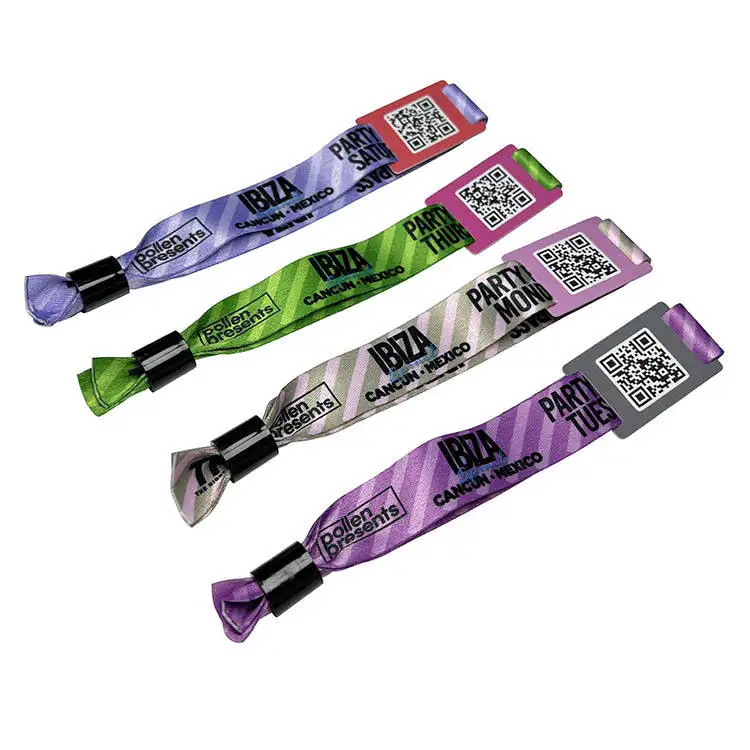 Promotional Festival Nfc 13.56mhz Event Advertising Cashless Payment Ticket Cloth Fabric Custom Woven Wristbands