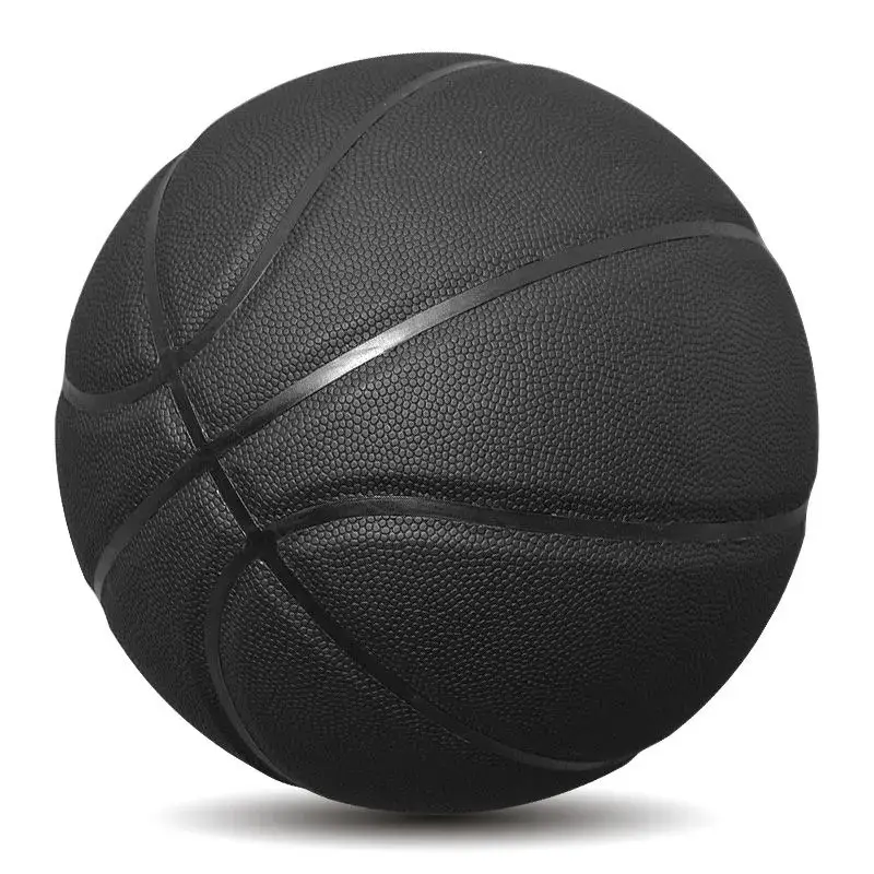 Logotipo personalizado promocional a granel Baloncesto de goma negra al aire libre Tamaño 7 personalizar su propia pelota de baloncesto