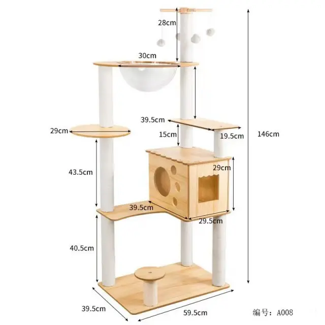 Modern Cat Ceiling Tree Tower Large Cats Condo Tree Play Furniture Scratcher Accessories for Cats Sustainable Toys Cats Morden