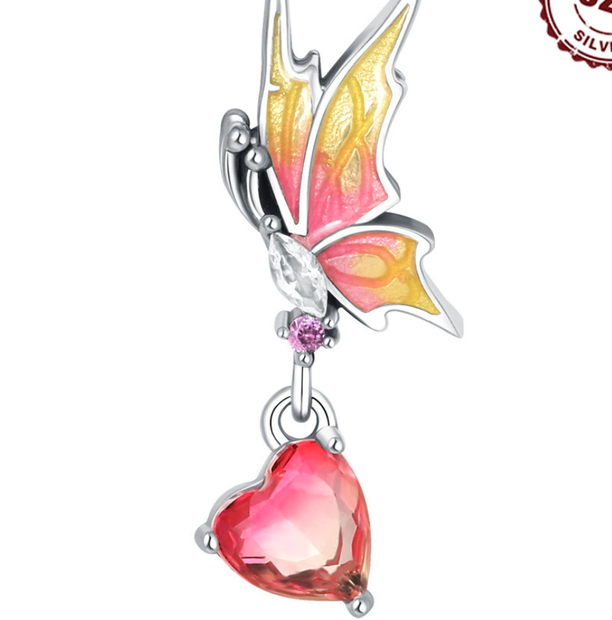 Pendentif pierre d'amour de papillon époxy transparent rose 0116