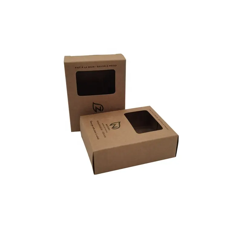 Cajas plegables biodegradables OEM, caja de barra de jabón de papel artesanal personalizable, paquete de cartón con ventana