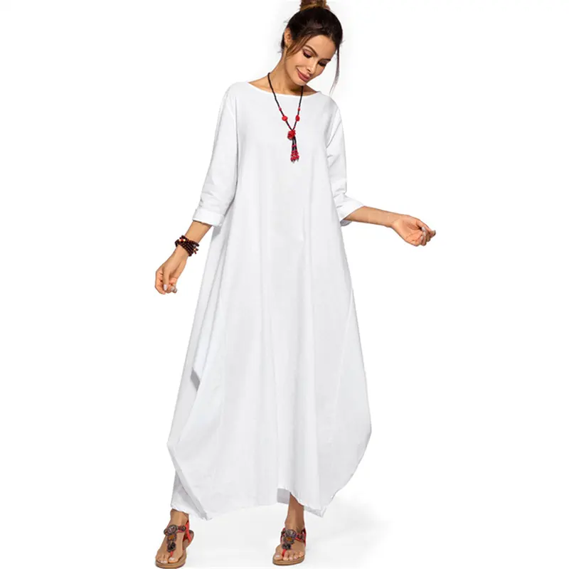 Vestido largo musulmán de Oriente Medio árabe transfronterizo, vestido de lino de algodón grande suelto para mujer de comercio exterior transfronterizo