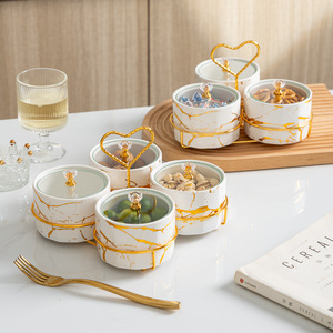 白瓷小吃碗金属托盘盘子小食蘸托盘，服务餐具小食盘子坚果橄榄