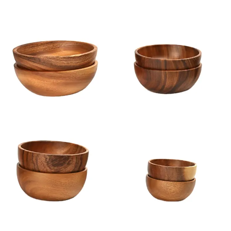 Natural Acacia Wood Salad Utensil Teak Wooden Bowl with Cover Fruit Dough Bowl for Home Use Dinnerware Serving Bowls