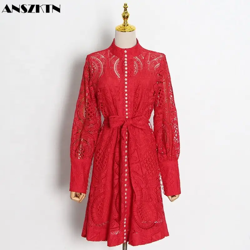 ANSZKTN di alta qualità elegante fasciatura semplice a-line abiti da festa rossi abito corto per le donne