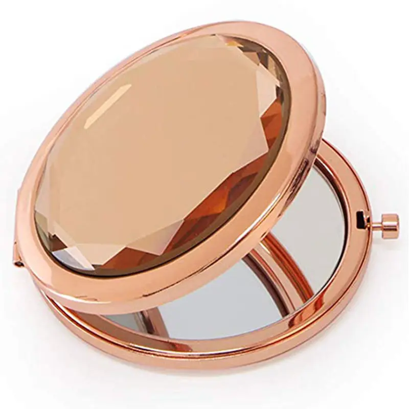 Rose Gold mini espelho maquiagem personalizado espelho barato pequeno cristal cosmético espelho