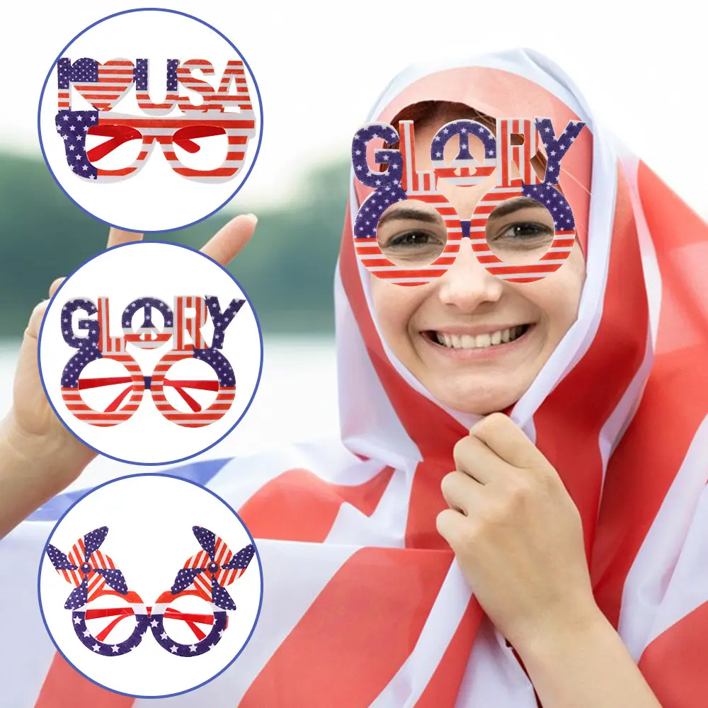 4th of July USA Fourth Patriotic Party Favors Supplies American Flag Sunglasses Independence 4th of July Flower Sunglasses