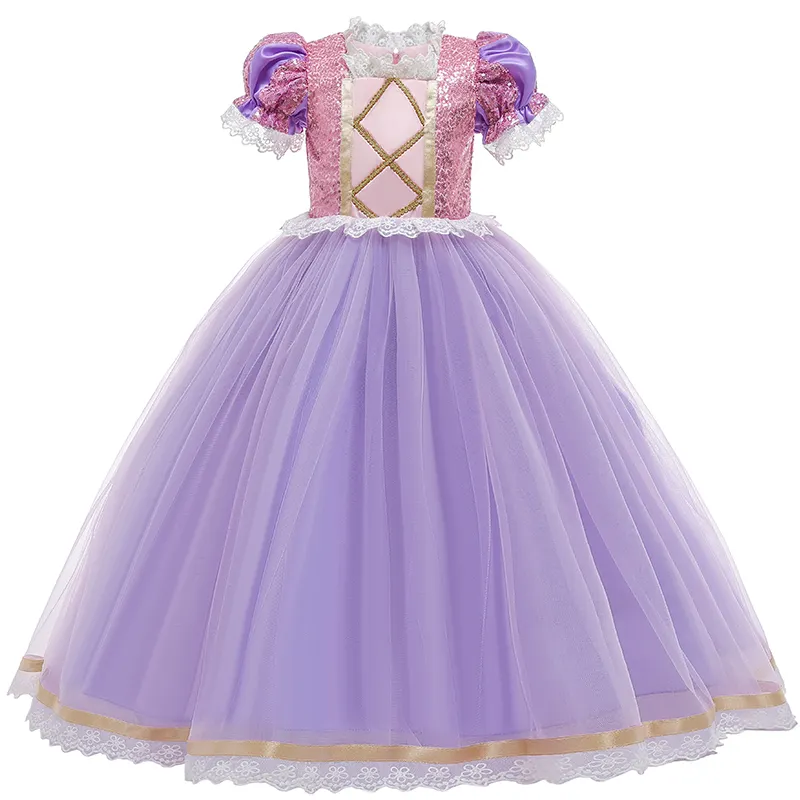 Yüksek kaliteli kostüm Pretty tül bebek kız parti Cosplay kar beyaz Rapunzel yasemin prenses elbiseler çocuklar için