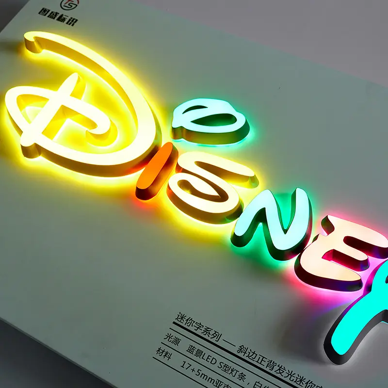 Canal retroiluminación letra Logo 3D pared Led signo Logo diseño personalizado lámpara de acero inoxidable 3D Metal Oficina Led signo