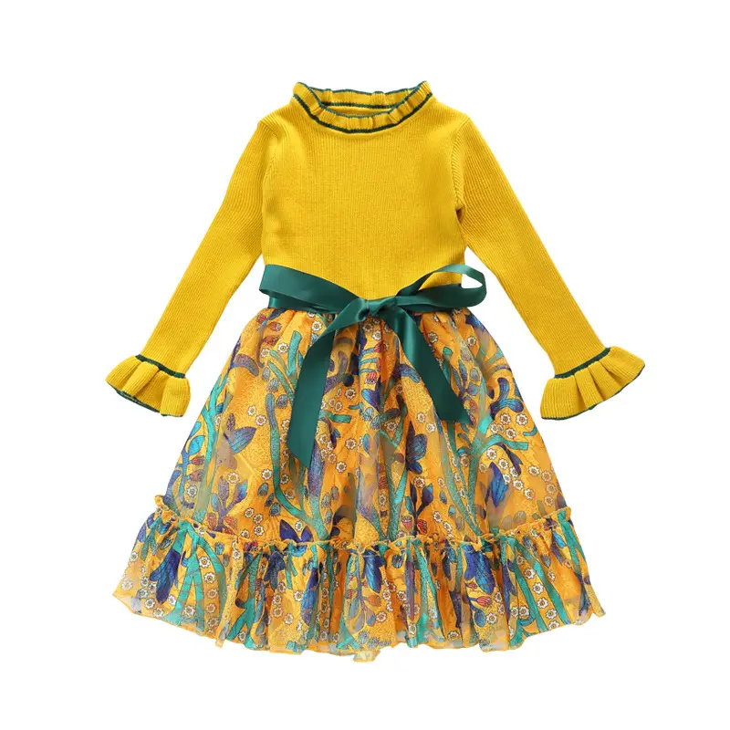 Nouveau doux fille vêtements printemps automne grand pull pour enfants fantaisie robe en couches robe d'enfants tenue