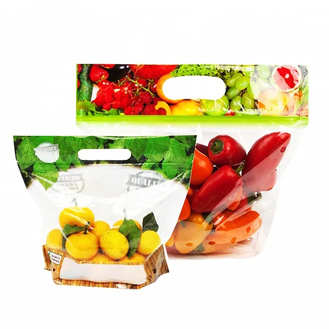 Emballage recyclé personnalisé anti-buée pochette à main trou fermeture éclair plastique laminé fruits frais légumes rôtis poulet grillé sac