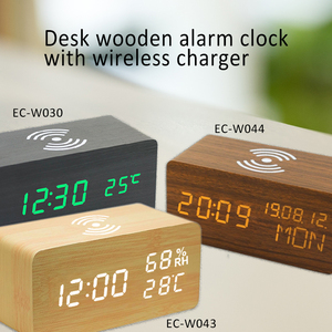 EMAF OEM masaüstü cep telefonu QI kablosuz şarj dijital alarmlı saat saat ahşap takvim sıcaklık LED masa masa alarmı saat - Product Image 5