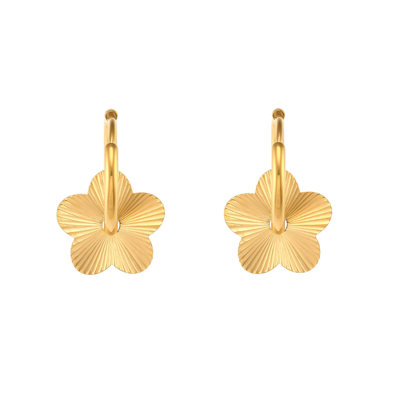 Engraved striped pendant earrings - Flower