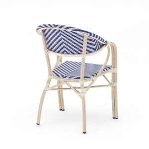 Azul y blanco Diseño moderno Patio Mimbre Bar Comedor Sillones Jardín al aire libre Ratán Aluminio Bistro Sillas para restaurantes