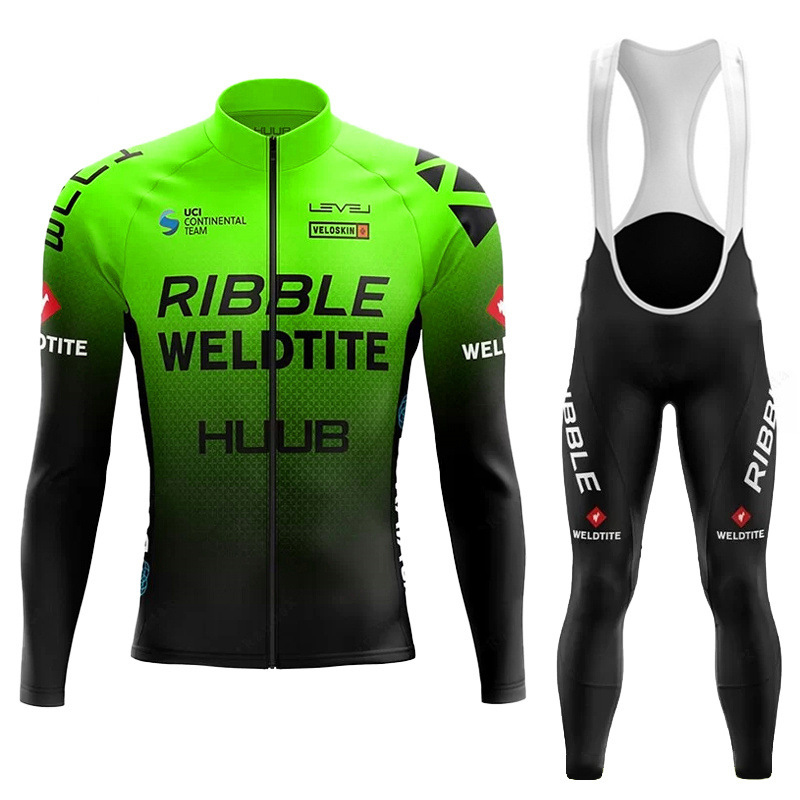 Collant de cyclisme vert + bavoir - Blanc
