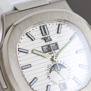 Sang trọng superclone mặt trăng giai đoạn xem với đầy đủ Lịch hiển thị bạc Thép không gỉ trường hợp trắng cao su dây đeo Hộp quà tặng - Product Image 3